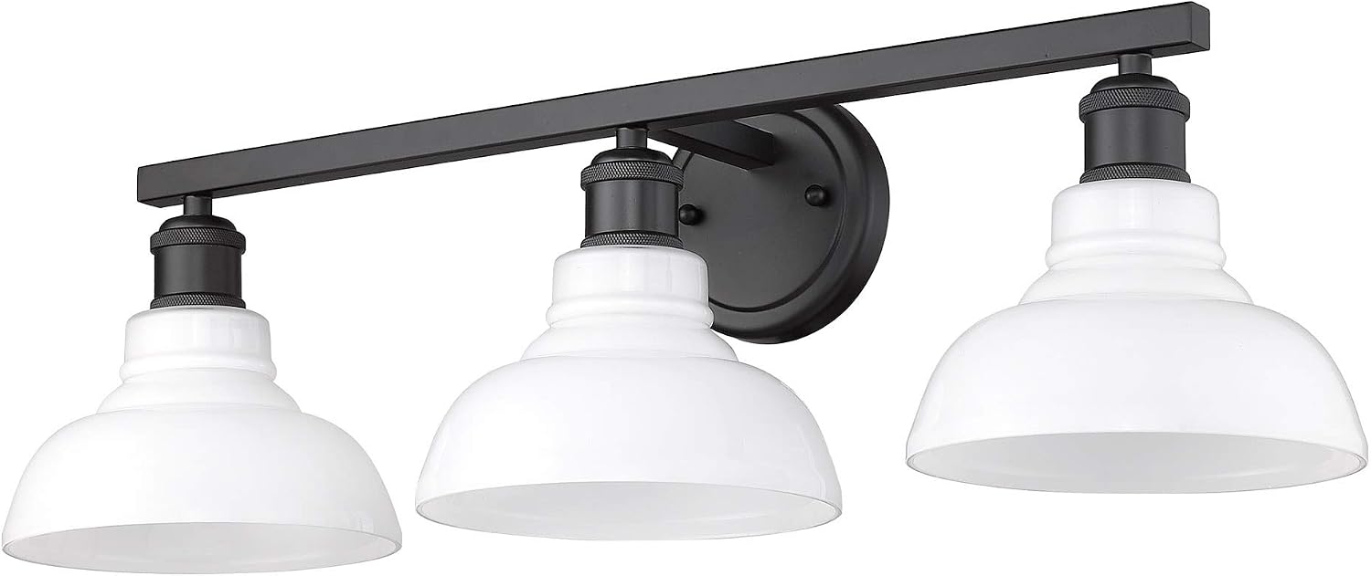 Golden Lighting Yep Carver 3-Light Vanity in Matte Black and Vintage Milk Glass
