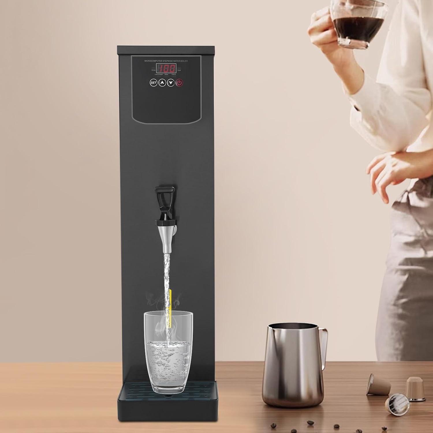 30L/7.93Gal Commercial Commercial Hot Water Boiler, Electric Countertop Dispenser, Step-heating Temperature Control 86°F-206°F, for Tea Coffee Office Restaurant, 3000W