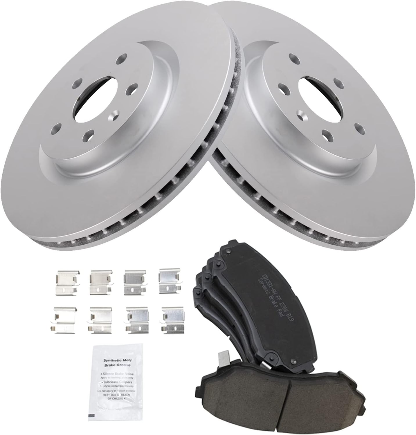 TRQ Front Brake Pad and Rotor Set Ceramic Coated Vented Rotors Compatible with 2008-2014 Cadillac CTS