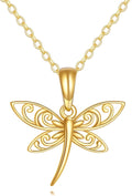 DOVRAN Real Solid Gold Birthstone Butterfly/Dragonfly/Bee/Hummingbird Necklace for Women Yellow Gold Animal Pendant for Christmas Dainty Jewelry Birthday Gifts for Mom Wife