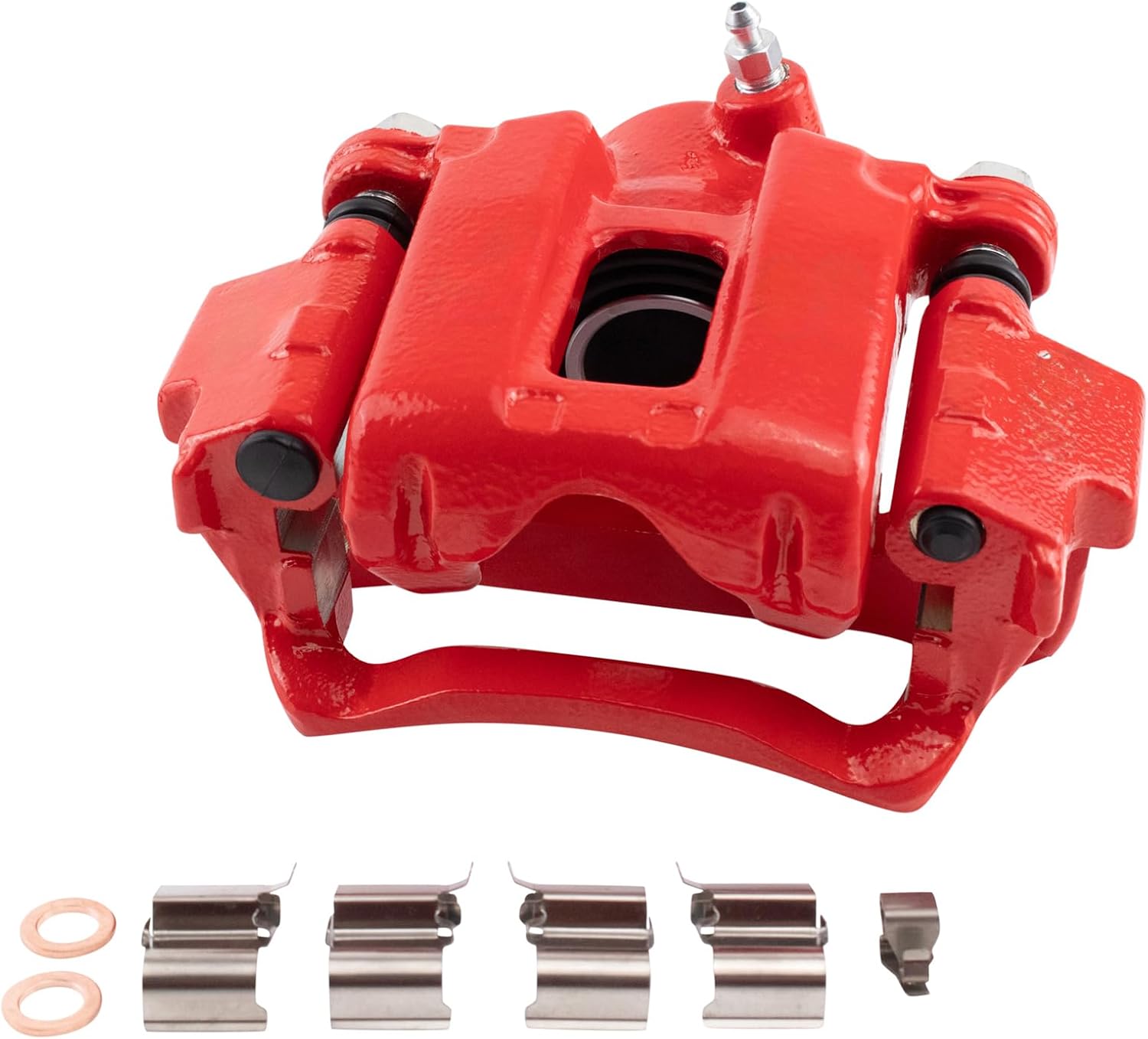 TRQ Performance Rear Brake Pad and Rotor Set Ceramic Drilled Slotted Coated Rotors Calipers Red Compatible with 2010-2014 Toyota FJ Cruiser