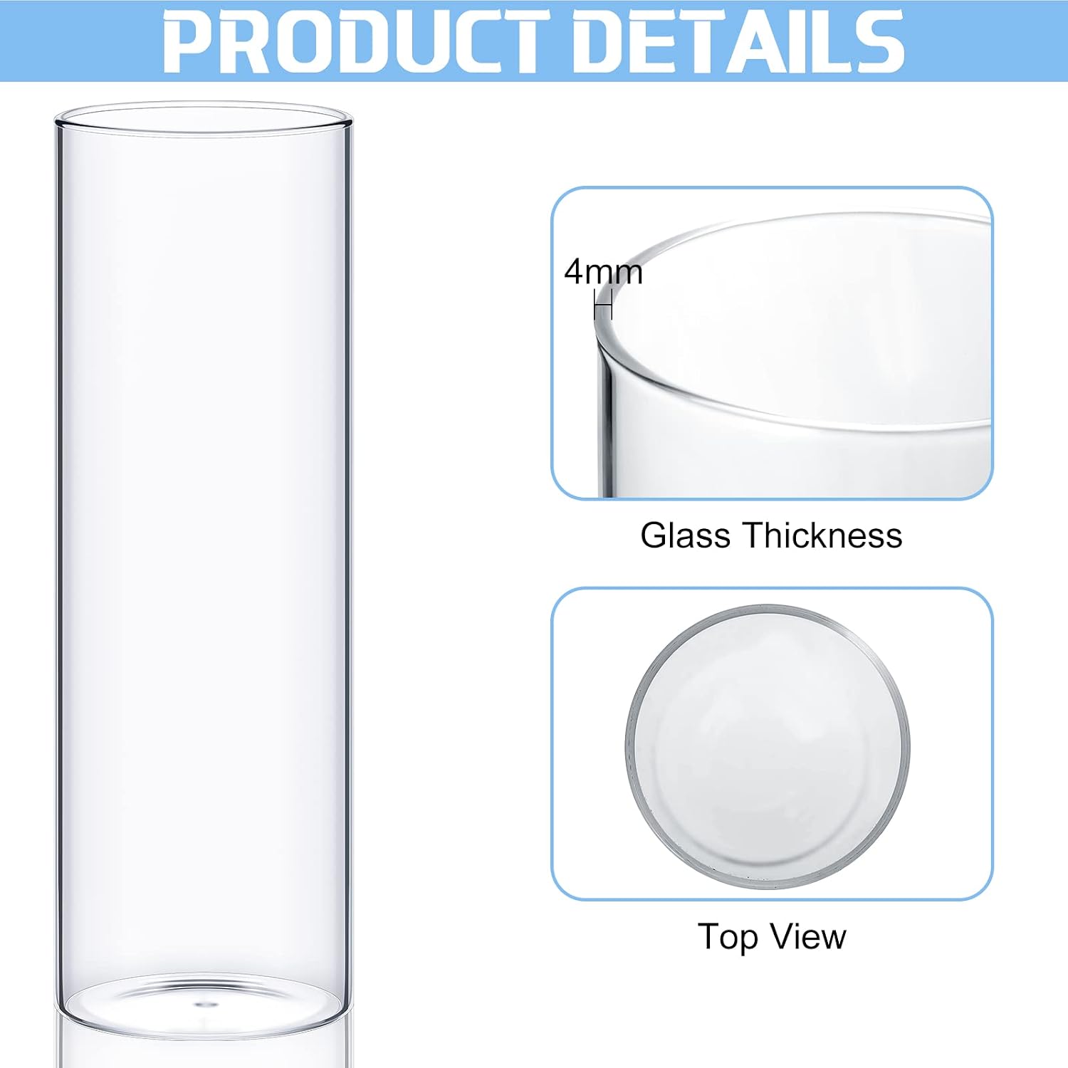 Didaey 48 Pcs Cylinder Vases Set for Centerpieces 3.4''Diameter 4/5/6/7/8/10 Inch Tall Clear Glass Vase Hurricane Floating Candle Holder for Table Decoration (6'',8'',10'' Tall)