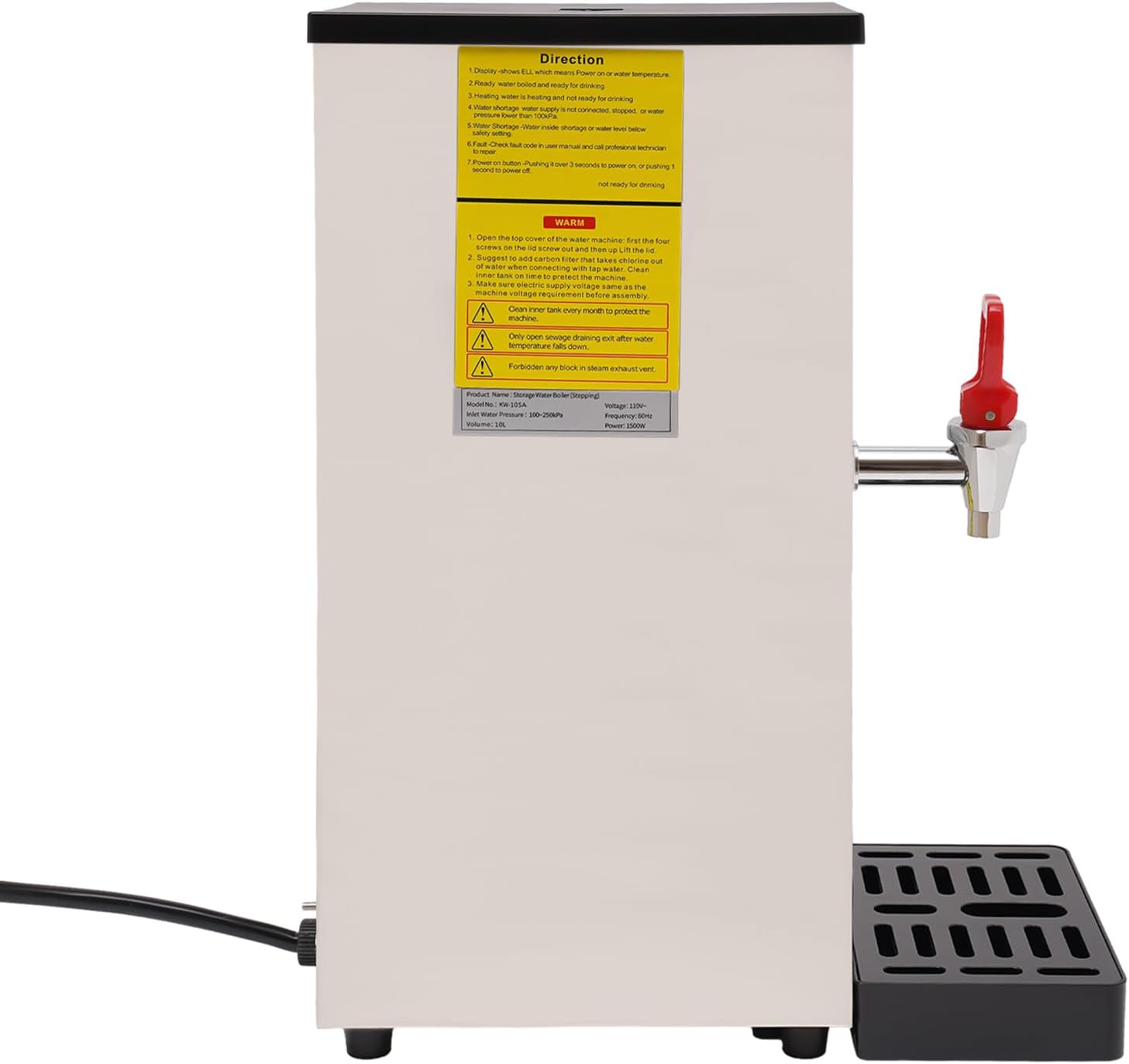 Step-Heating Commercial Hot Water Dispenser Countertop 2500W Fast Ready Water Boiler Machine Automatic 10L Water Boiler for Restaurant, Home, Office(10L,Silver)