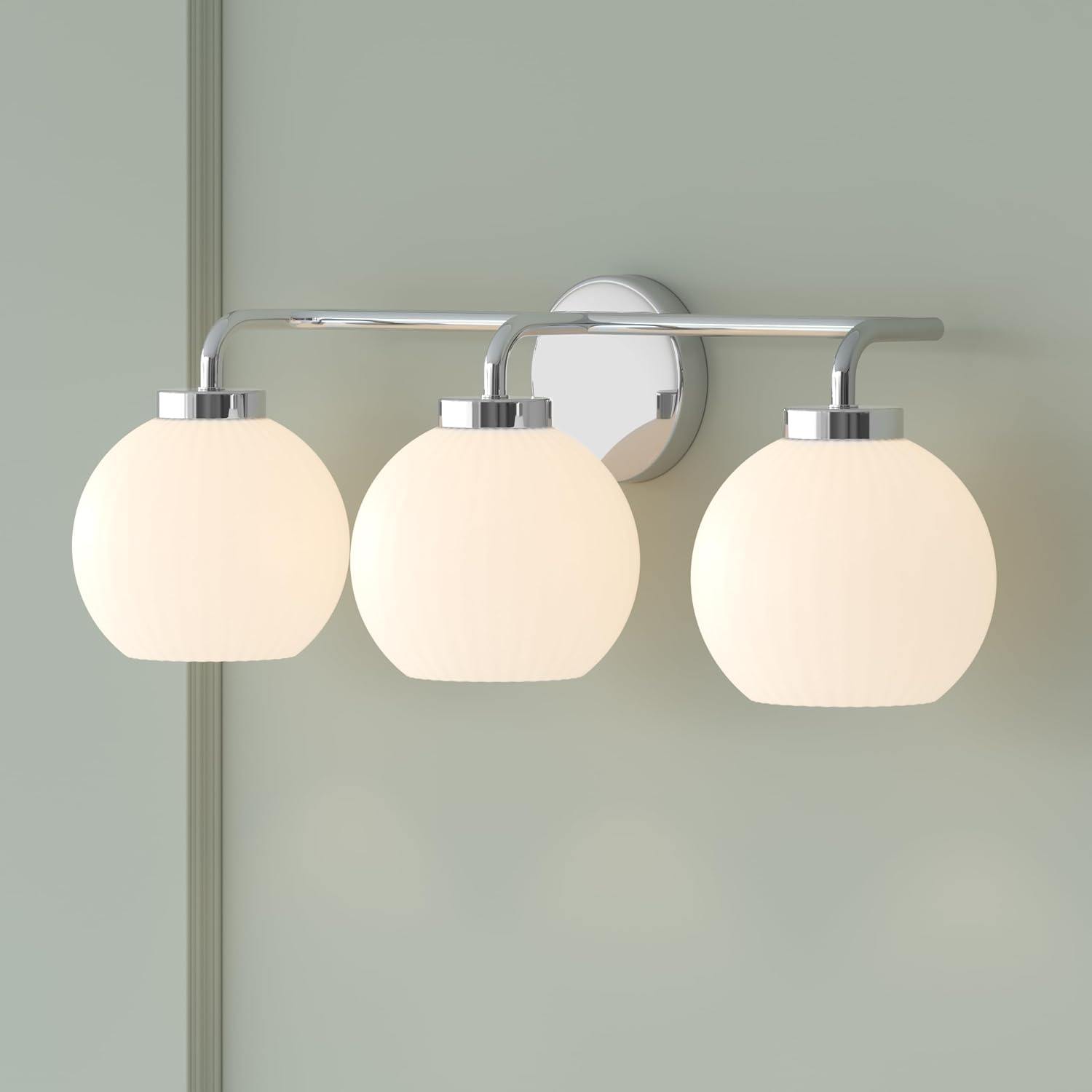 ML Lighting | Oprah Collection | 22403-PN | Indoor 3 Light Vanity in Polished Nickel with Opal Ribbed Glass Shade | Elegant and Versatile Design for Any Bathroom