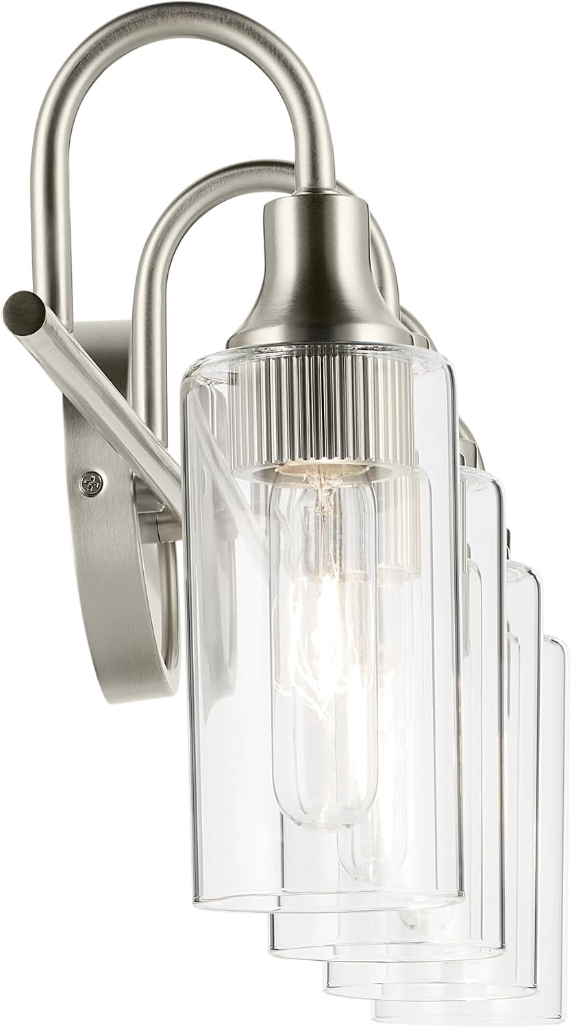 Kichler Kavi 31.5' 4-Light Bathroom Vanity Light Fixture with Clear Glass in Brushed Nickel, Damp Rated Modern Wall Mount for Powder Room Over Mirror (31.5' W x 10' H), 55212NI