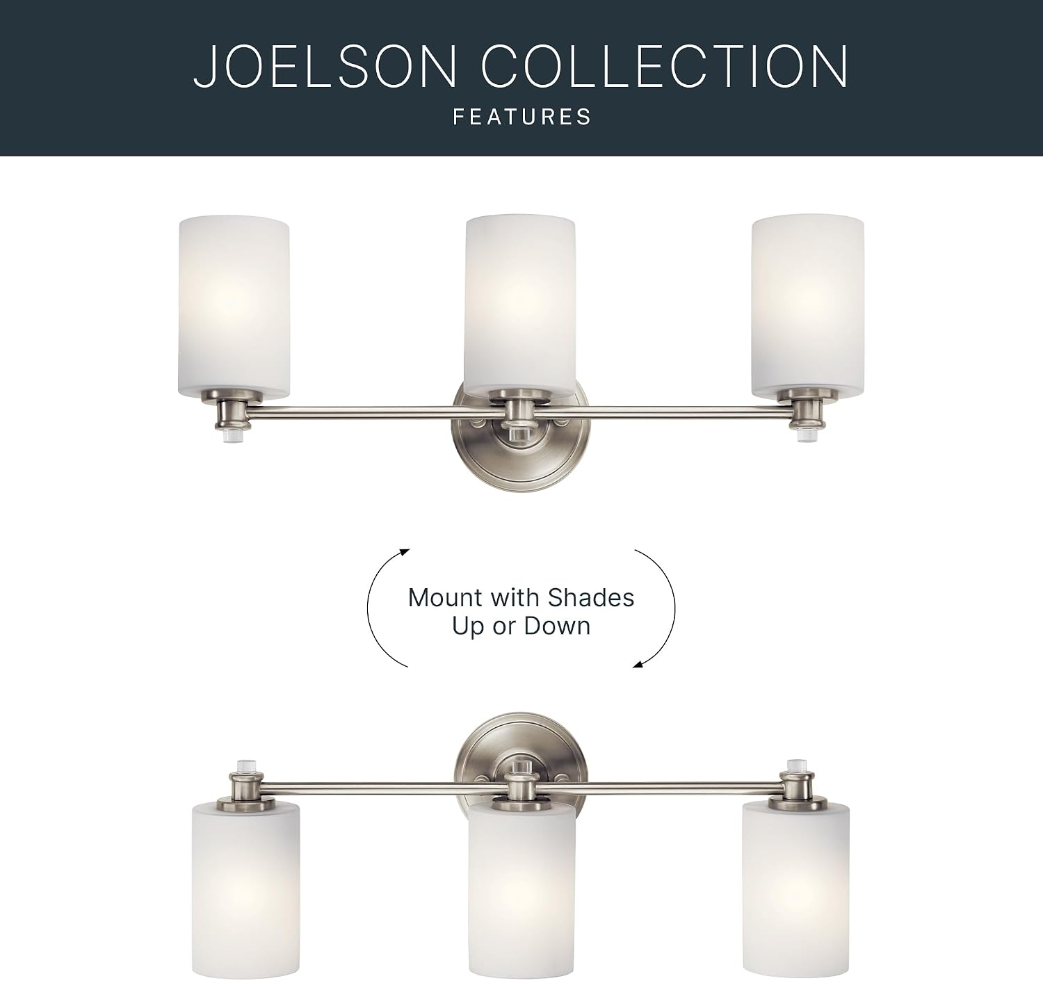 Kichler Joelson 24' 3 Light Vanity Light with Satin Etched Cased Opal and Clear Glass Accent Glass in Brushed Nickel