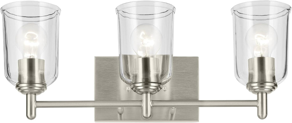 KICHLER Shailene 21' 3-Light Vanity Light with Clear Glass in Brushed Nickel, Use as Single or in Multiple, for Vanities, (21' x 8.25'), 45574NICLR