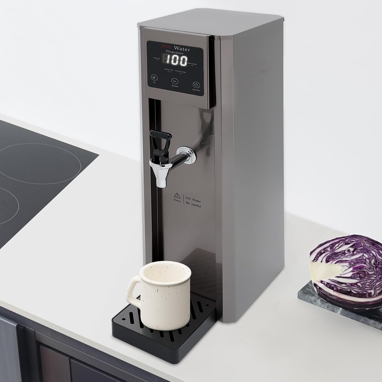 Step-Heating Commercial Hot Water Dispenser Countertop 3000W Fast Ready Water Boiler Machine Automatic 10L Water Boiler for Restaurant, Home, Office(10L,Silver,Style 3)