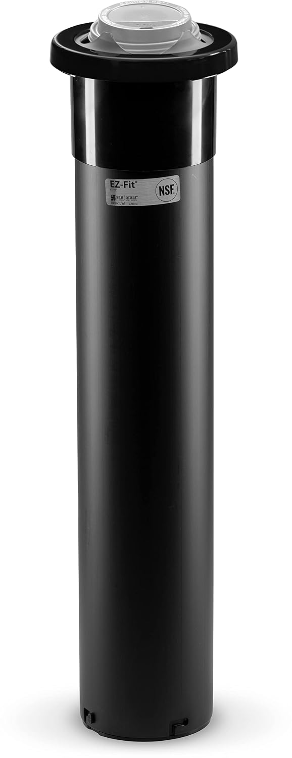 San Jamar Ez-Fit Hot Lid Dispenser In-Counter Dispenser with Interchangeable Rubber Gaskets for Restaurants, Cafeterias, and Fast Food, Plastic, 4.75 x 23.25 x 4.75, Black