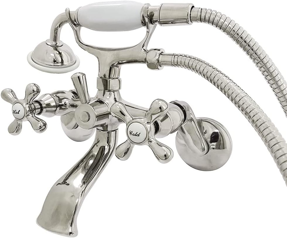 Kingston Brass KS266PN Kingston Wall Mount Clawfoot Tub Faucet with Hand Shower, Polished Nickel