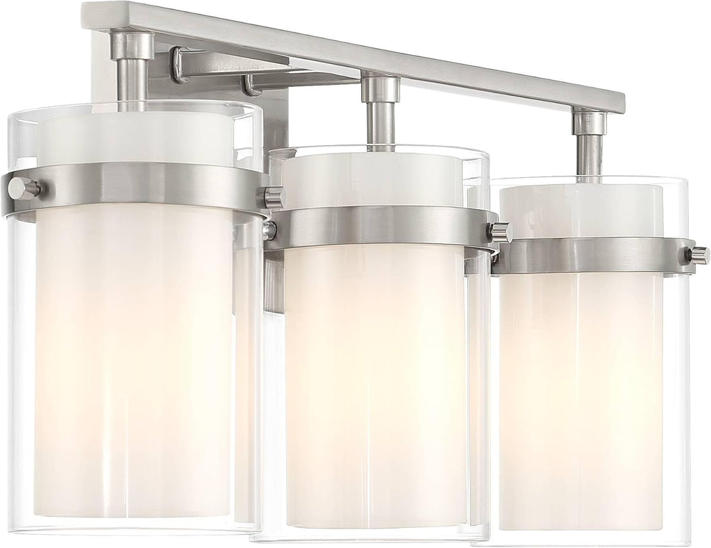 Possini Euro Design Kazran Modern Wall Light Brushed Nickel Slender Hardwire 21 1/4' 3-Light Fixture Frosted White Glass Shade for Bedroom Bathroom Bedside Vanity Living Room Mirror Hallway Dining