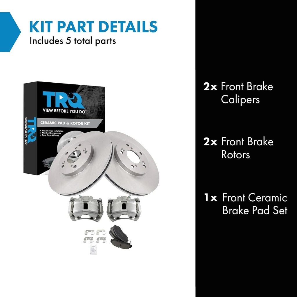 TRQ Front Brake Pad and Rotor Set Ceramic Vented Rotors Calipers Compatible with 2003-2007 Honda Accord