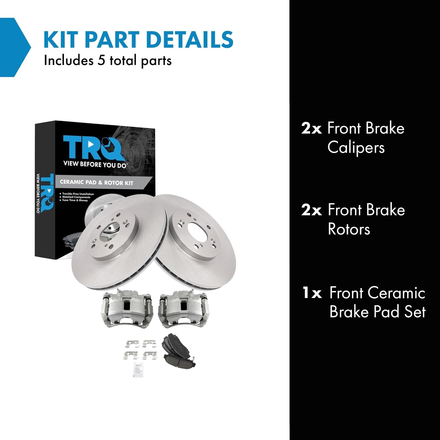 TRQ Front Brake Pad and Rotor Set Ceramic Vented Rotors Calipers Compatible with 2003-2007 Honda Accord