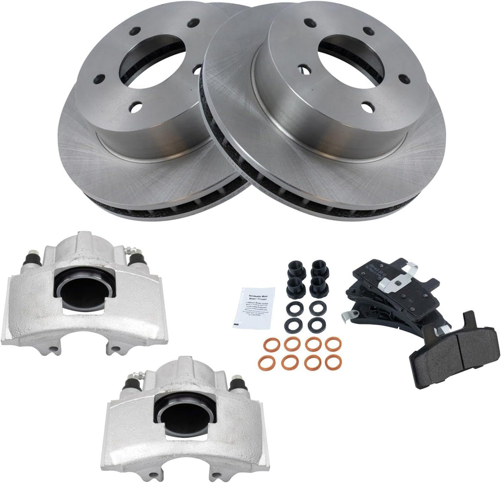 TRQ Front Brake Pad and Rotor Set Ceramic Vented Rotors Calipers Compatible with 1990-2002 Chevrolet Astro 1990-2002 GMC Safari