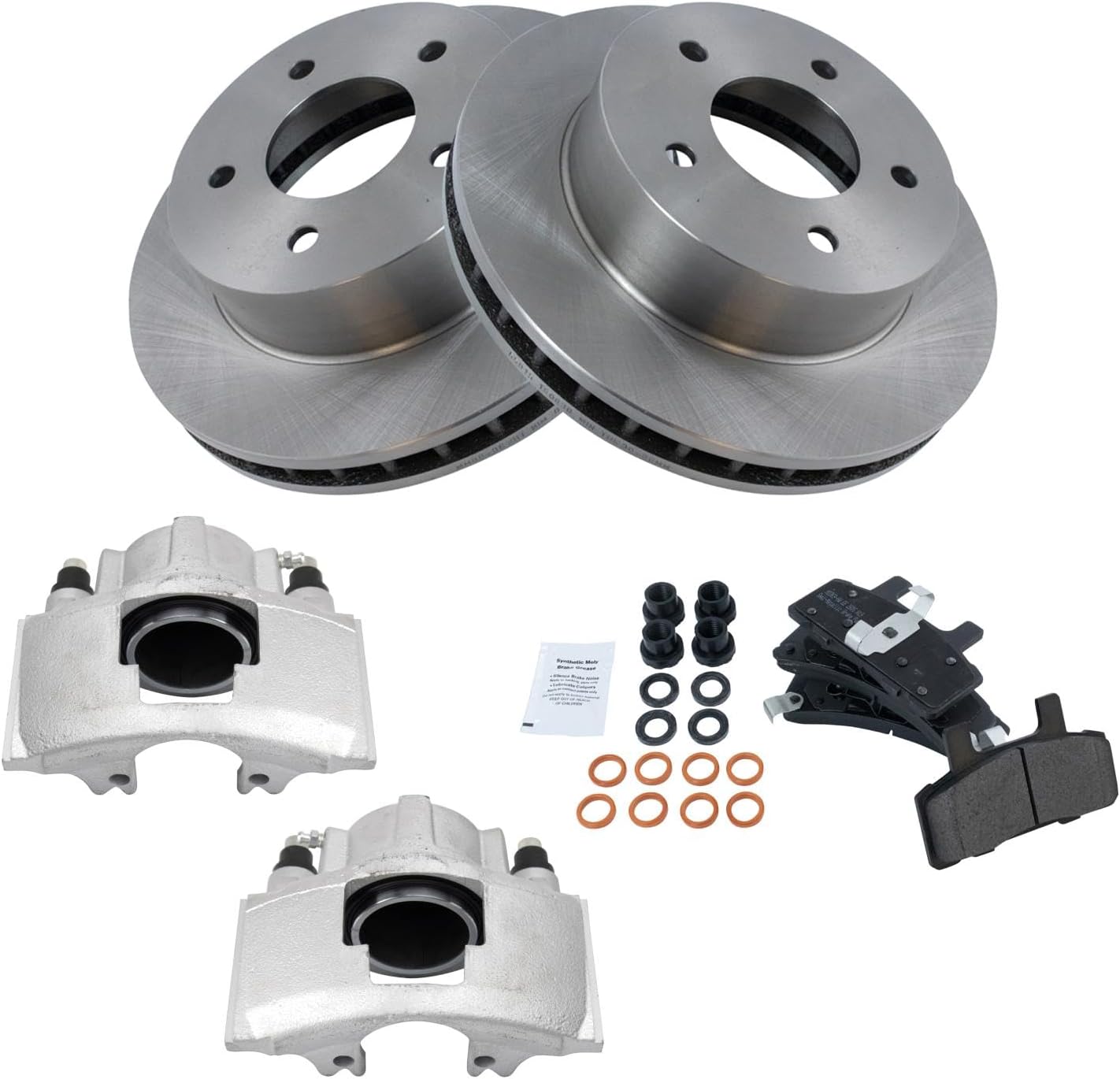 TRQ Front Brake Pad and Rotor Set Ceramic Vented Rotors Calipers Compatible with 1990-2002 Chevrolet Astro 1990-2002 GMC Safari