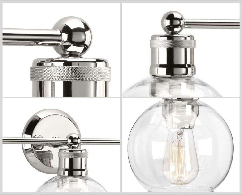 Hansford Collection 3-Light Clear Glass Coastal Bath Vanity Light Polished Nickel