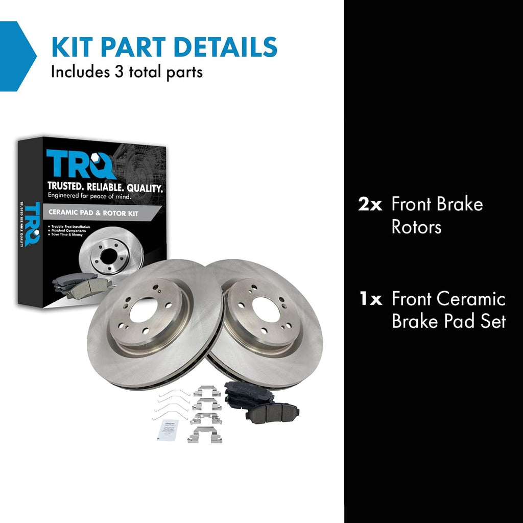 TRQ Front Brake Pad and Rotor Set Ceramic Vented Rotors Compatible with 2019 Acura RDX