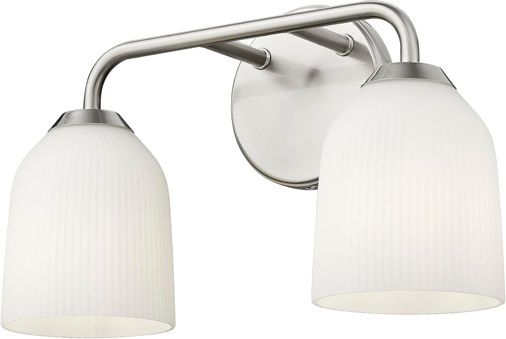 ML Lighting | Norah Collection | 22302-BN | Indoor 2 Light Vanity in Brushed Nickel with Opal Ribbed Glass Shade | Elegant and Versatile Design for Any Bathroom