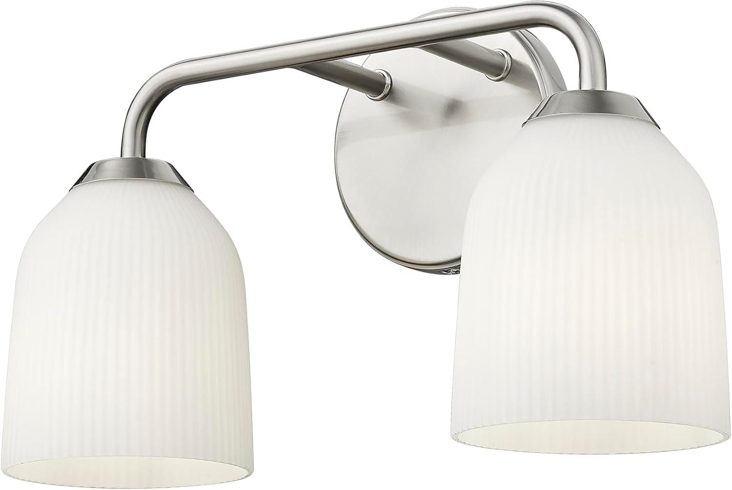 ML Lighting | Norah Collection | 22302-BN | Indoor 2 Light Vanity in Brushed Nickel with Opal Ribbed Glass Shade | Elegant and Versatile Design for Any Bathroom