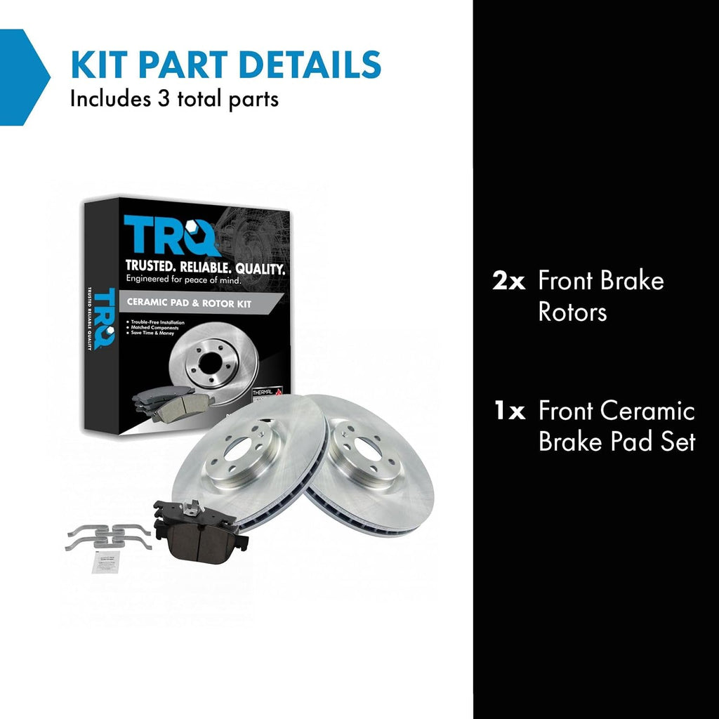 TRQ Front Ceramic Brake Pad and Rotor Set Compatible with 16-20 Volvo XC90 18-20 XC60 19-20 S60 with 345mm Diameter Front Rotors Models
