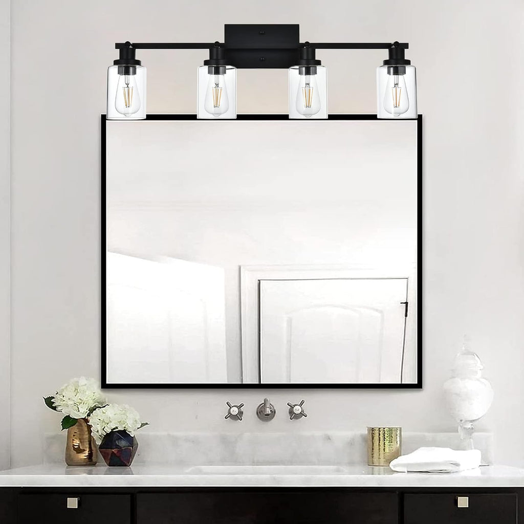 MELUCEE 4 Light Track Lighting Kit 28.7 Inch Bathroom Light Fixtures Matte Black Ceiling Spotlight Fixture for Hallway Foyer Bath Storage, Clear Glass Shade