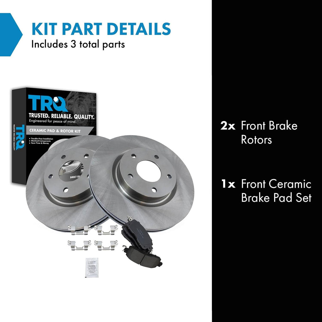 TRQ Front Brake Pad and Rotor Set Ceramic Vented Rotors Compatible with 2013-2023 Nissan Altima