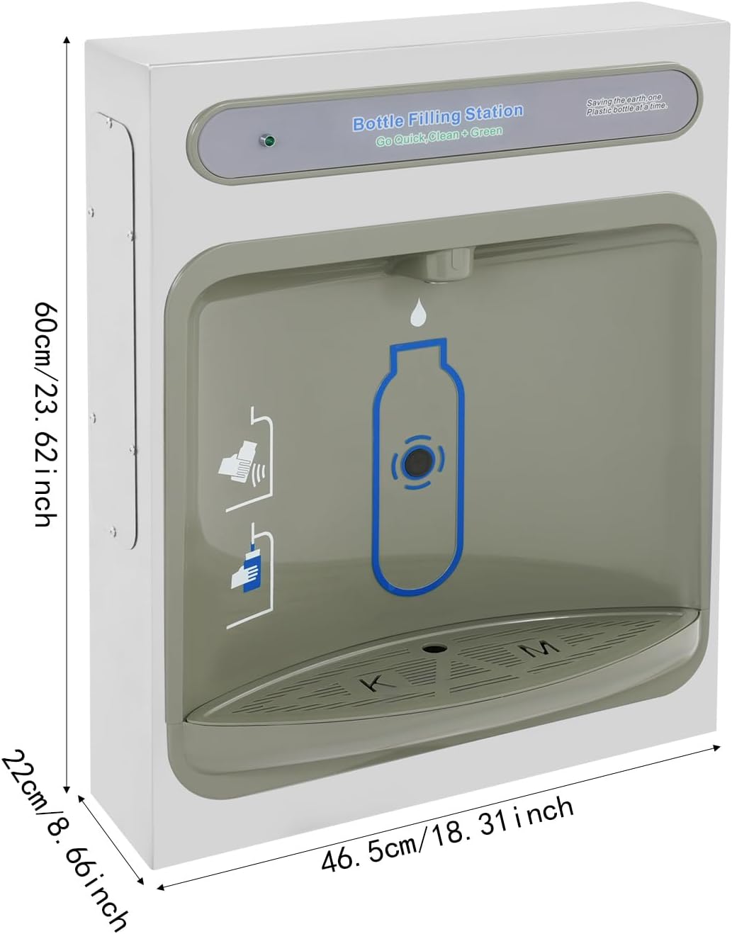 Wall Mounted Bottle Filling Station and Water Dispenser with Hands-Free Sensor, 5-6.82L/Min Flow & Filter - Grey Stainless Steel for Home Office Gym