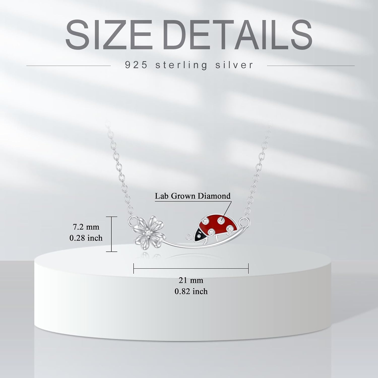 Diamond Ladybug Necklace for Women 925 Sterling Silver Lucky Four Leaf Clover and Ladybug Necklace with Lab Grown Diamonds Jewelry Gifts for Mom Wife Girlfriend Daughter