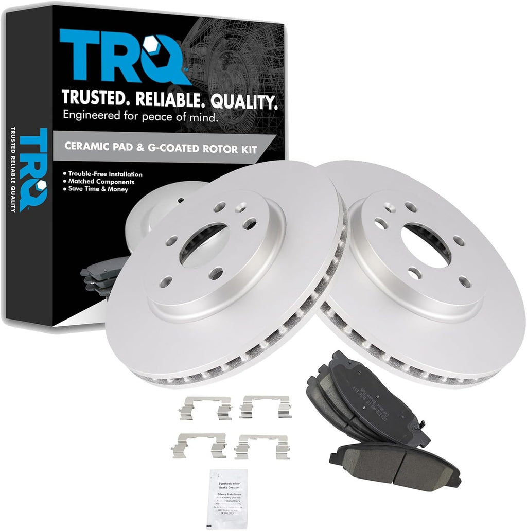 TRQ Front Brake Pad and Rotor Set Ceramic G Coated Vented Rotors Compatible with 2008-2014 Cadillac CTS