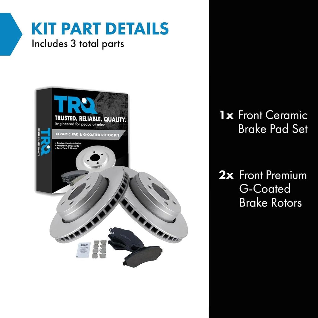 TRQ Front Brake Pad and Rotor Set Ceramic G Coated Vented Rotors Compatible with 2007-2011 Dodge Nitro 2008-2012 Jeep Liberty