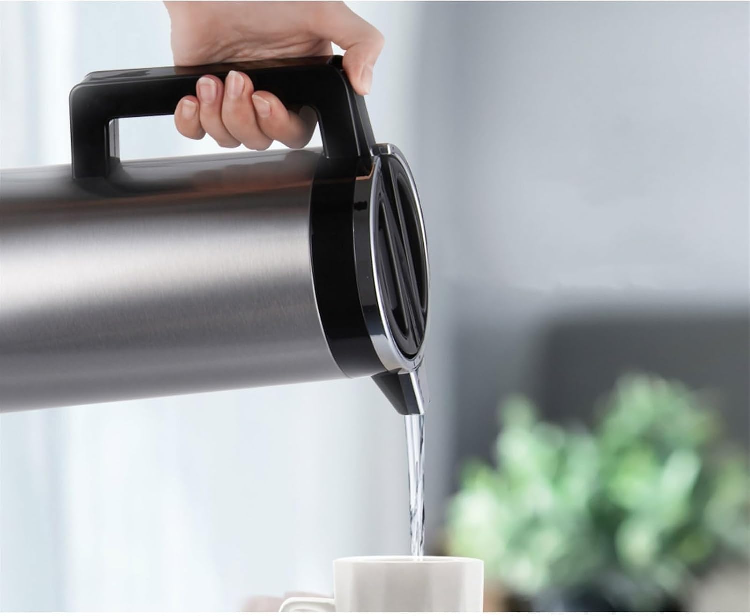 Electric Kettle Stainless Steel Shell Insulated Kettle Household Large Capacity Hot Water Bottles Glass Inner Coffee Pot Tea Kettle,1.6L