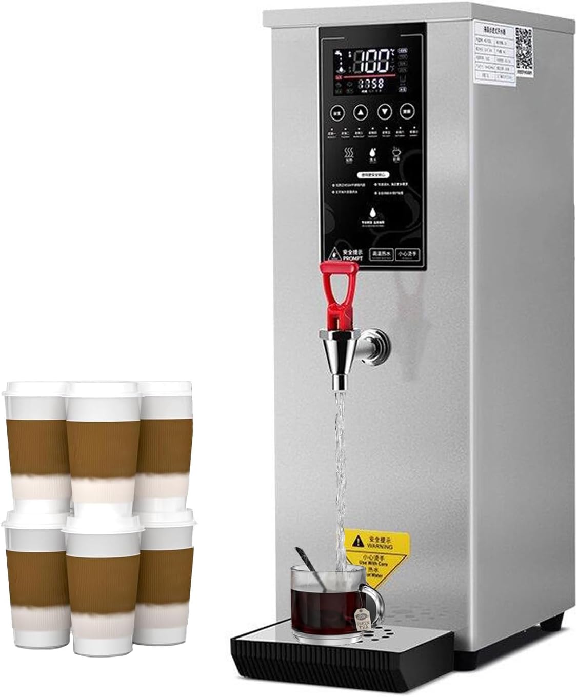 Commercial Hot Water Dispenser Boiler, 25L Electric Catering Urn, Temperature Adjustable, 60L/h Large Output, Quick Brewing for Coffee, Tea, Milk, Hot Drinks,Silver