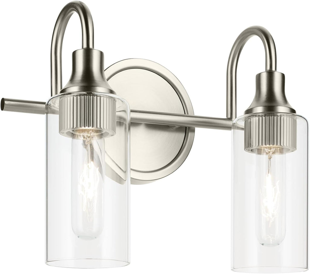Kichler Kavi 12.5' 2-Light Bathroom Vanity Light Fixture with Clear Glass in Brushed Nickel, Modern Wall Mount Over Mirror for Powder Room (12.5' W x 10' H), 55210NI