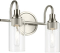 Kichler Kavi 12.5' 2-Light Bathroom Vanity Light Fixture with Clear Glass in Brushed Nickel, Modern Wall Mount Over Mirror for Powder Room (12.5' W x 10' H), 55210NI