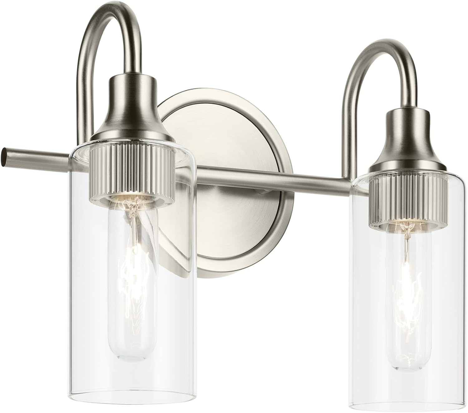 Kichler Kavi 12.5' 2-Light Bathroom Vanity Light Fixture with Clear Glass in Brushed Nickel, Modern Wall Mount Over Mirror for Powder Room (12.5' W x 10' H), 55210NI