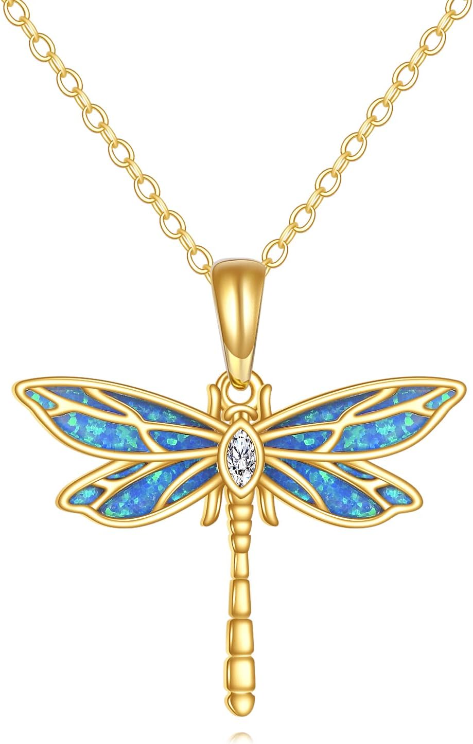 DOVRAN Real Solid Gold Birthstone Butterfly/Dragonfly/Bee/Hummingbird Necklace for Women Yellow Gold Animal Pendant for Christmas Dainty Jewelry Birthday Gifts for Mom Wife