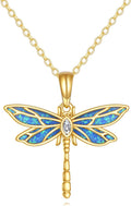 DOVRAN Real Solid Gold Birthstone Butterfly/Dragonfly/Bee/Hummingbird Necklace for Women Yellow Gold Animal Pendant for Christmas Dainty Jewelry Birthday Gifts for Mom Wife