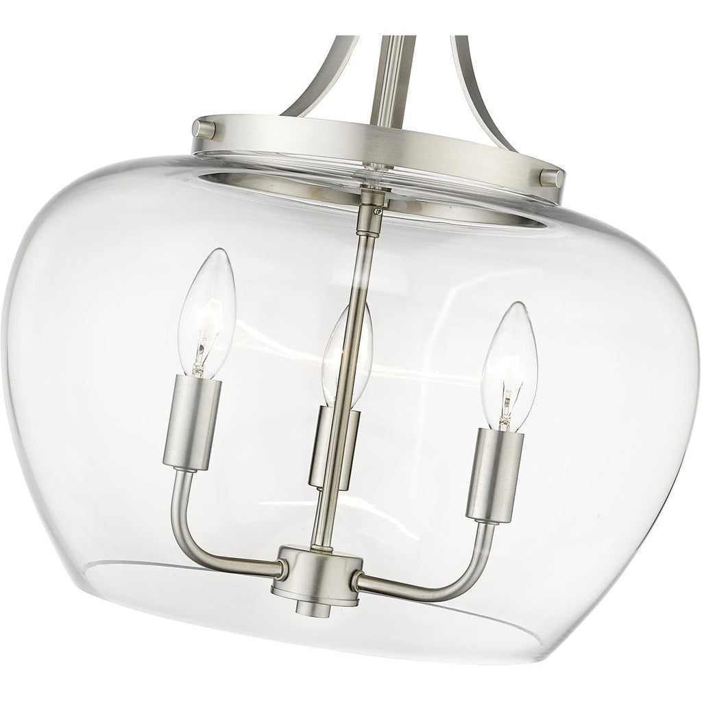 Joliet 3 Light Pendant, Brushed Nickel and Clear