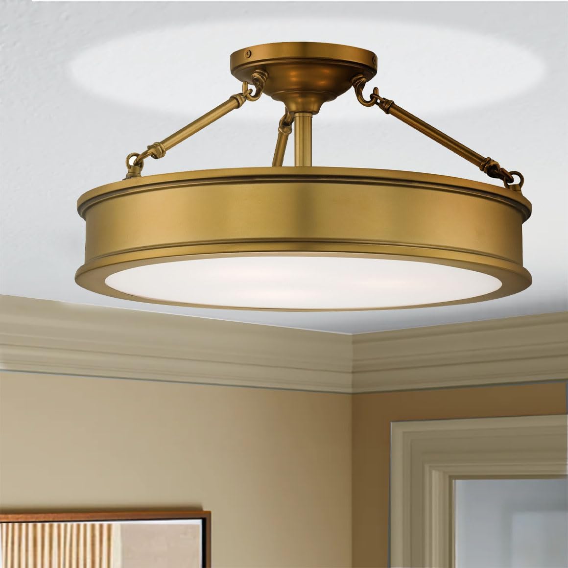 Minka Lavery 4177-249 Harbour Point Semi-Flush, 3-Light, 300 Total Watts, 19-in H x 9.75-in W, Liberty Gold