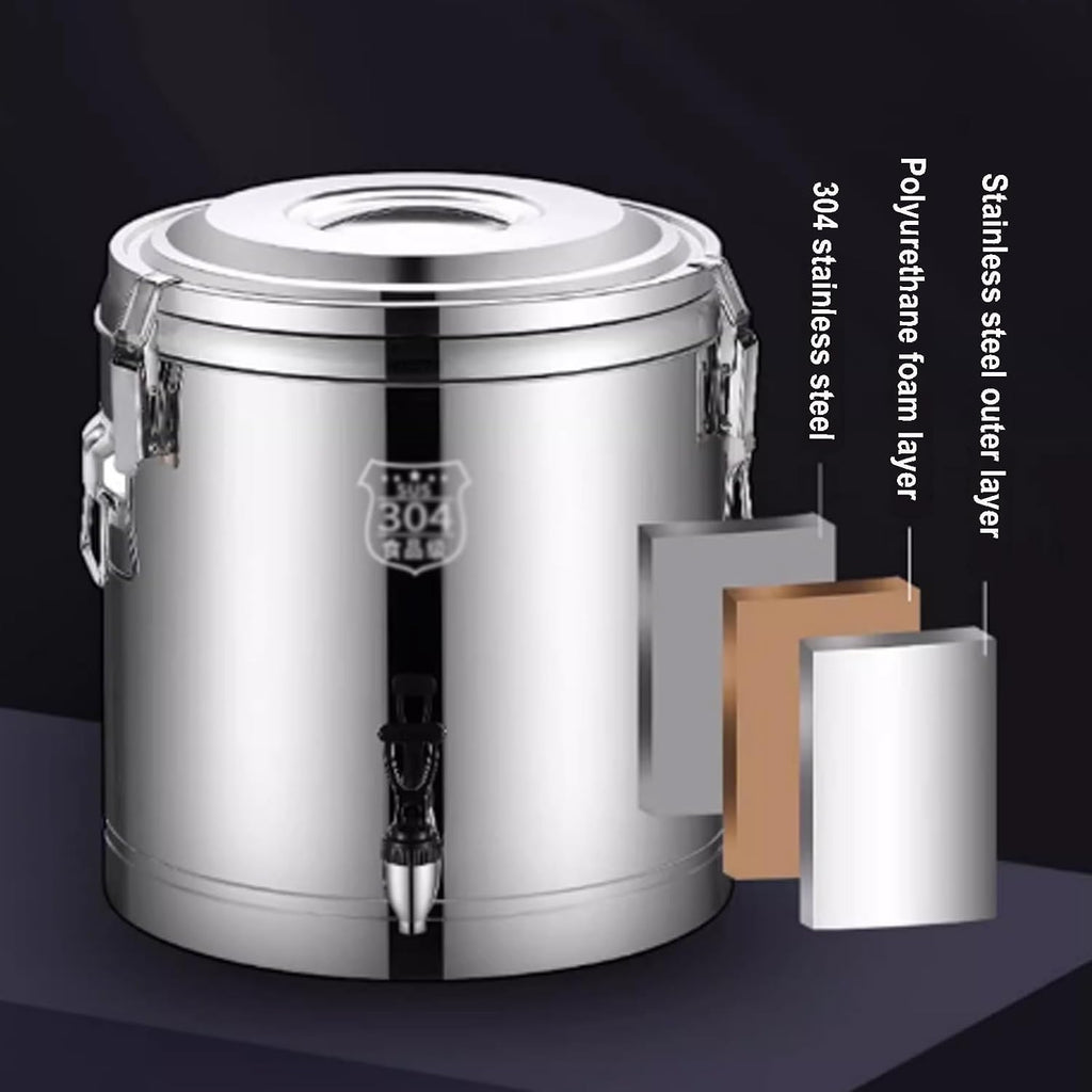 Stainless Steel Insulated Barrel, 304 Stainless Steel Beverage Dispenser Hot Beverage Dispenser for Party for Hot Water Tea Coffee Milk Juice (Silver 10L)