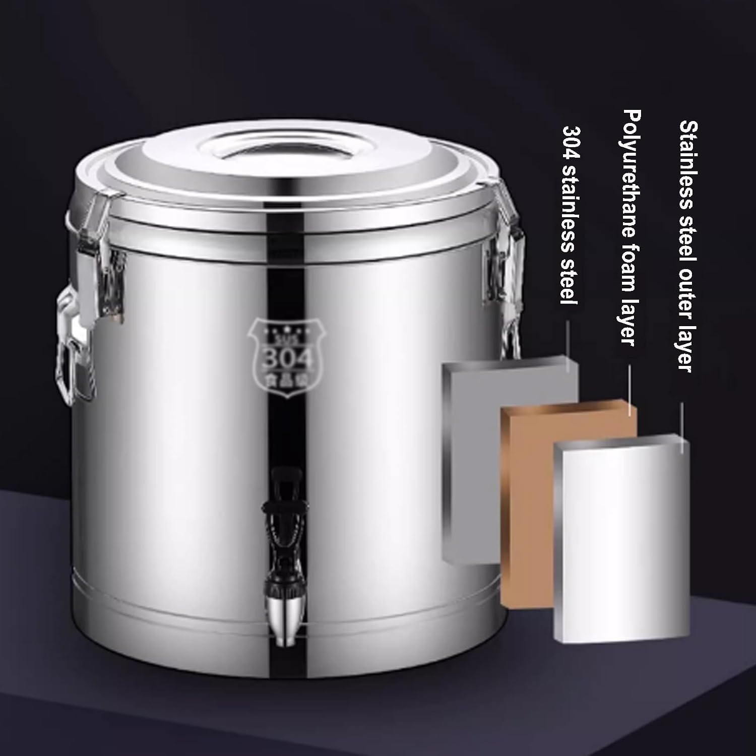 Stainless Steel Insulated Barrel, 304 Stainless Steel Beverage Dispenser Hot Beverage Dispenser for Party for Hot Water Tea Coffee Milk Juice (Silver 10L)