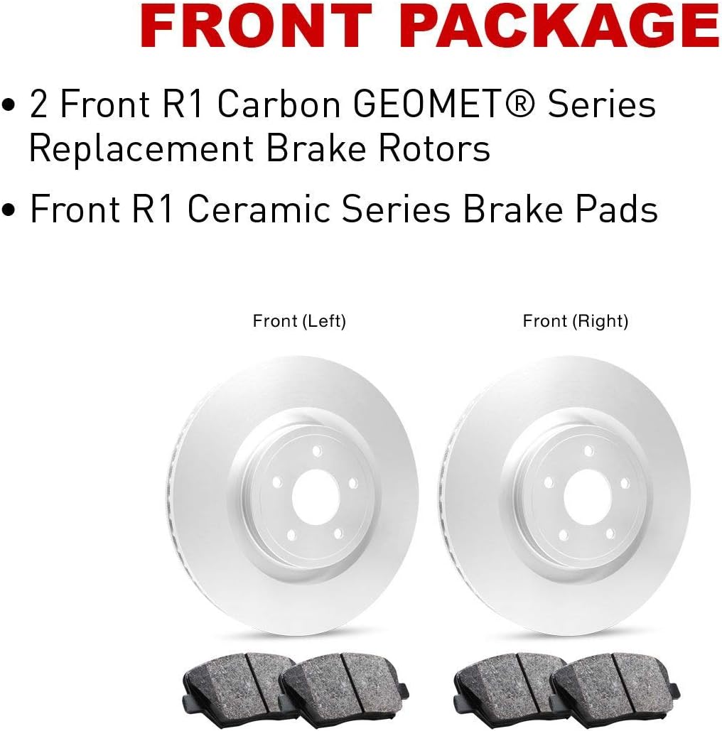 R1 Concepts Front and Rear Brake Kit Fits 2015-2019 Hyundai Sonata; 2017-2019 Kia Optima| Ceramic Brake Pads and Blank Brake Rotors| 12.0' Front & 11.1' Rear