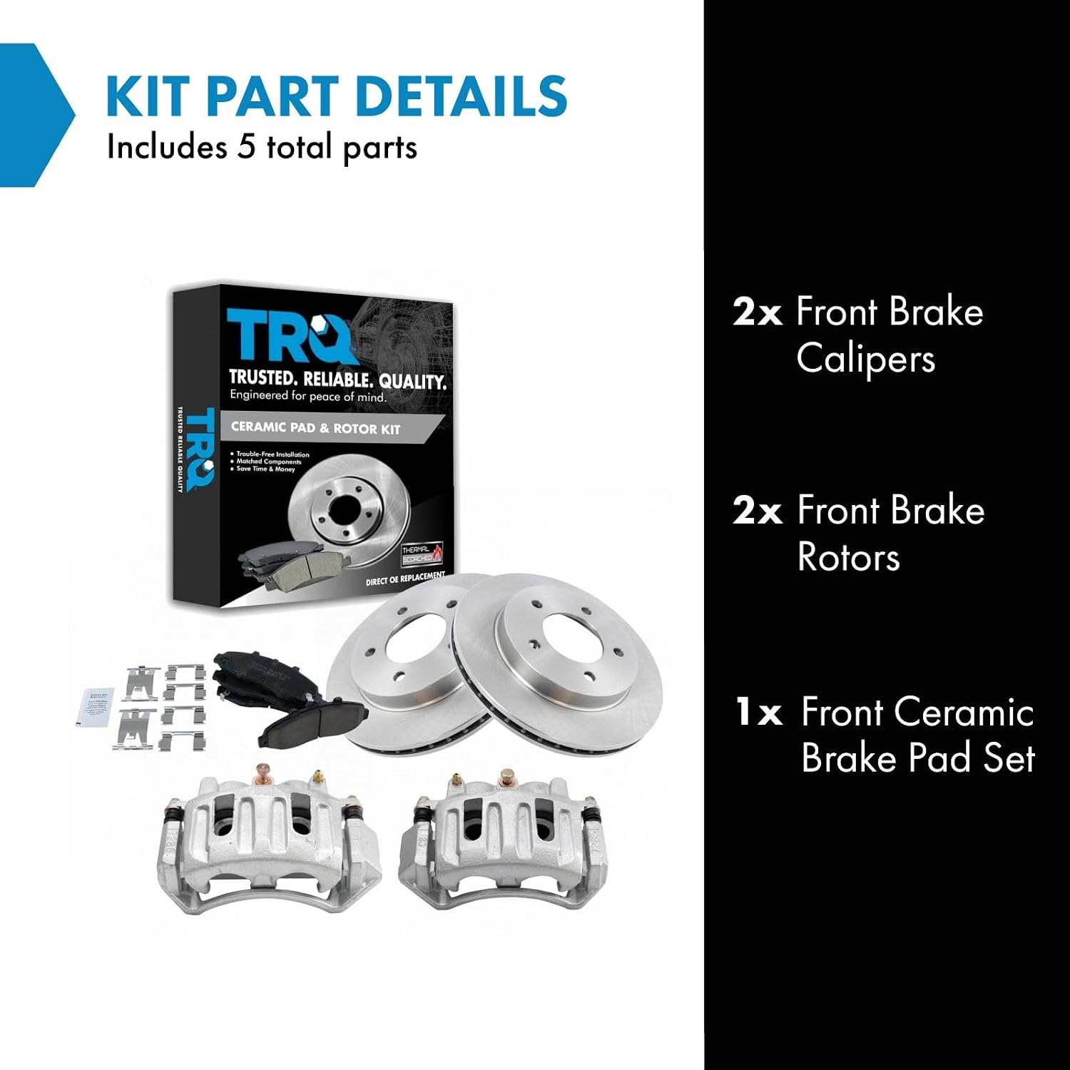 TRQ Front Brake Pad and Rotor Set Ceramic Vented Rotors Calipers Compatible with 1997-2001 Ford F-150