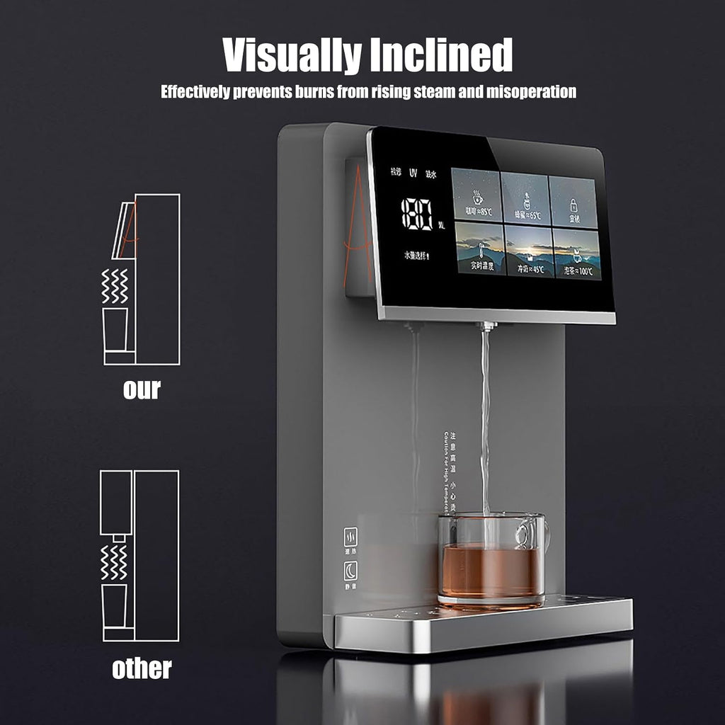 Wall Mounted Hot and Cold Water Dispenser, 3200W Instant Heat Water Cooler, 5 Precise Temperature Control, Intelligent Large Screen Touch, Child Lock(White)