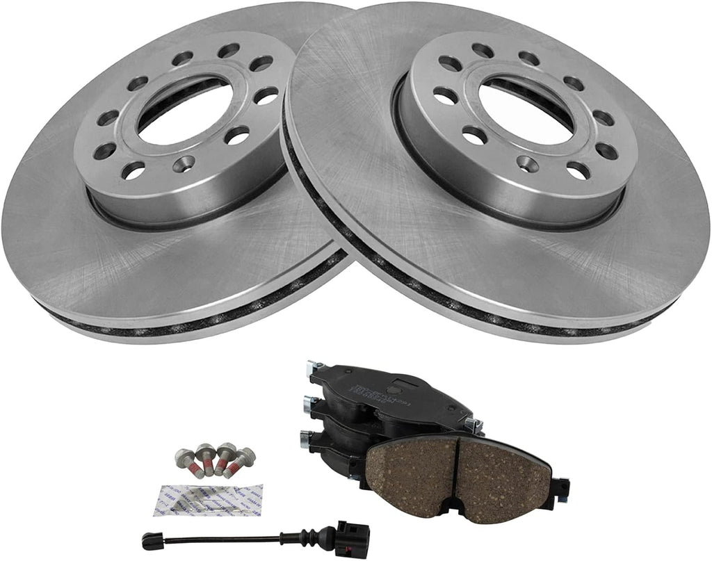 TRQ Front Ceramic Brake Pad & Rotor Kit Compatible with 2019-23 Volkswagen Jetta 2015-21 VW Golf 2015-19 VW Golf SportWagen 2015-16 Audi A3 TDI 2015-19 VW e-Golf & More
