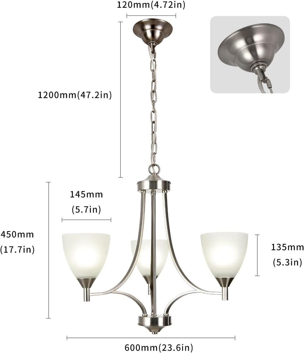 BOZO 3 Light Contemporary Chandeliers Brushed Nickel Modern Light Fixtures Ceiling Hanging Classic Pendant Lighting for Foyer Bedroom Dining Room Bathroom
