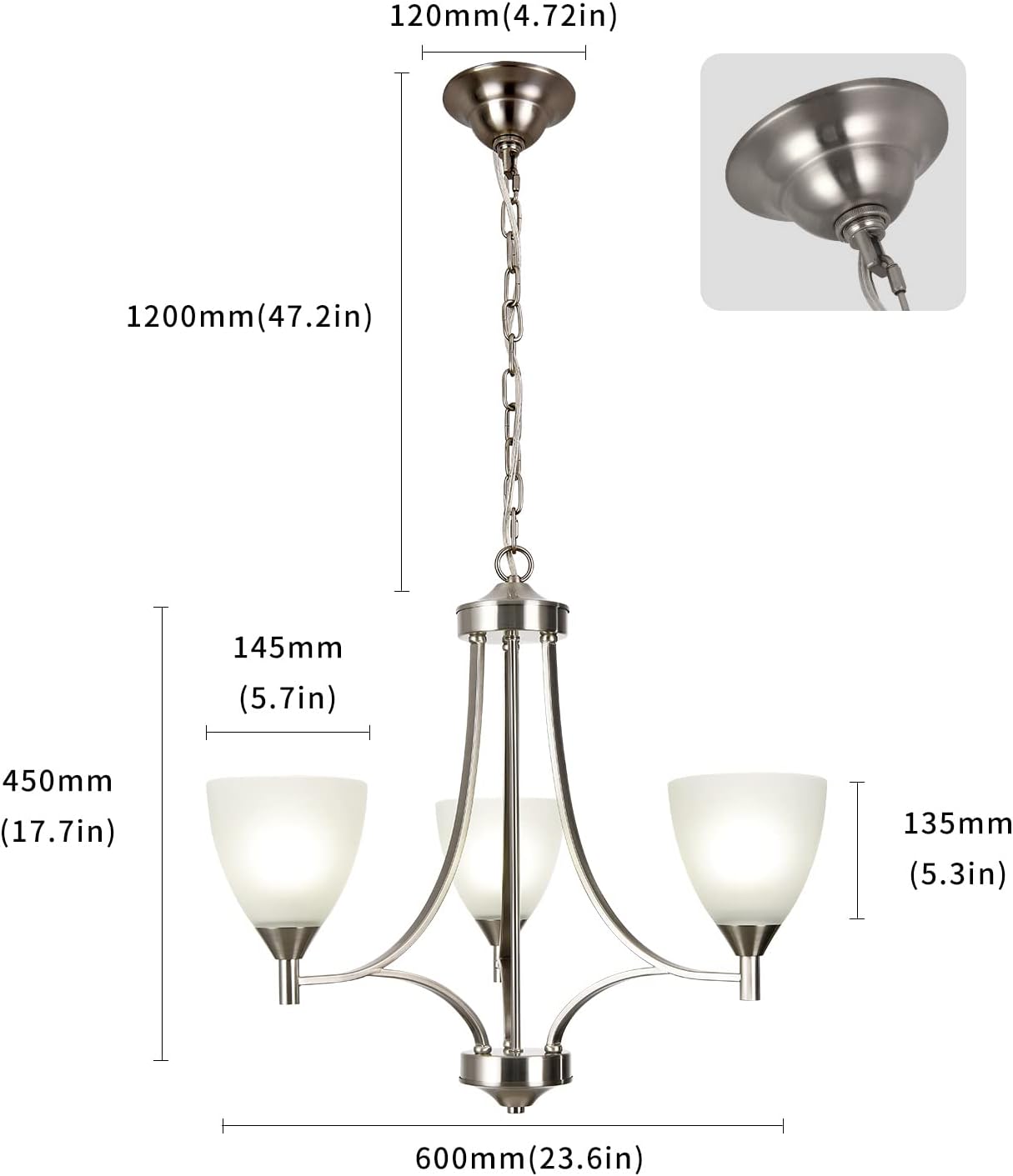 BOZO 3 Light Contemporary Chandeliers Brushed Nickel Modern Light Fixtures Ceiling Hanging Classic Pendant Lighting for Foyer Bedroom Dining Room Bathroom