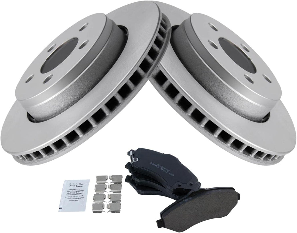 TRQ Front Brake Pad and Rotor Set Ceramic G Coated Vented Rotors Compatible with 2007-2011 Dodge Nitro 2008-2012 Jeep Liberty