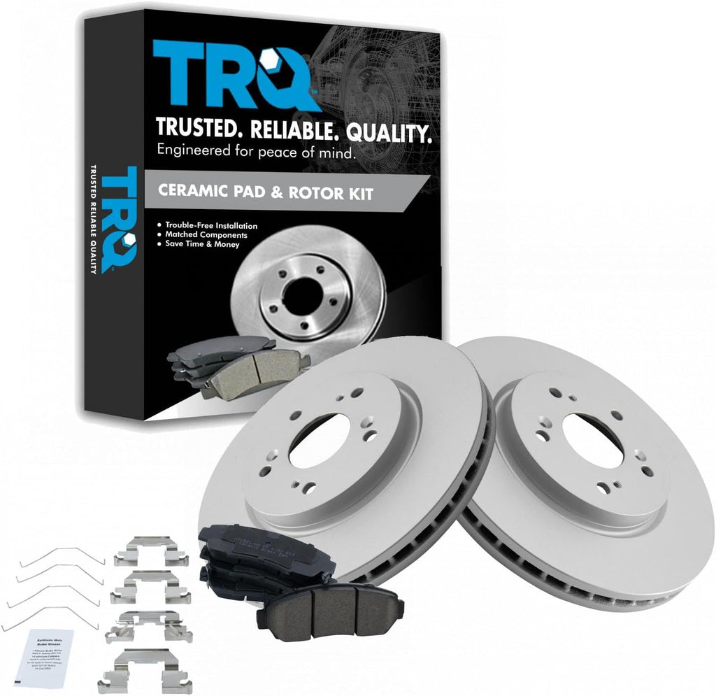 TRQ Front Brake Pad and Rotor Set Ceramic Vented Rotors Compatible with 2011 Honda Accord Crosstour 2012-2016 CR-V 2012-2015 Crosstour