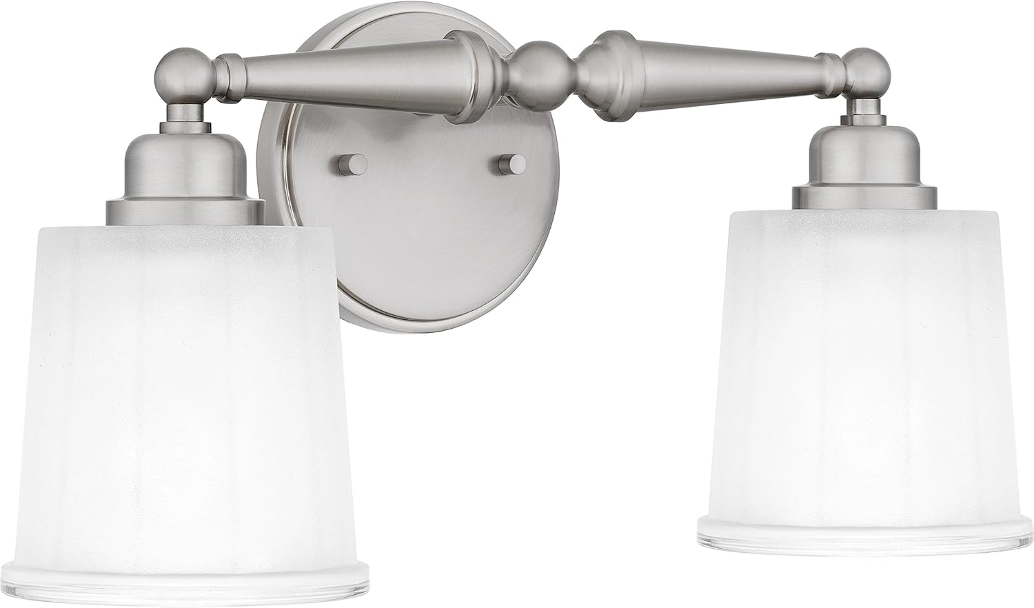 Quoizel Cecilia Bath Vanity Lights,16 Inch 2-Light Brushed Nickel Bathroom Lighting Fixtures Over Mirror, Sandblasted Ribbed Glass Shades, Wall Mount Light for Bathrooms
